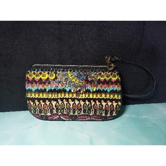 Sakroots Artist Circle Wristlet Clutch Neon One Word Peace Purse Bag GUC - Picture 2 of 7